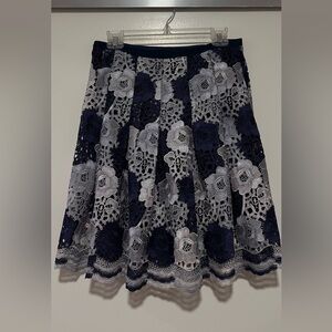 Elie Tahari Navy and Gray Floral Lace Skirt